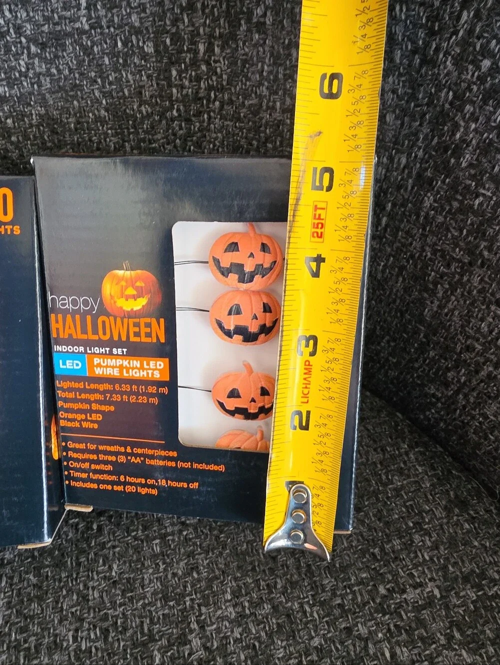 NIB Happy Halloween LED Pumpkin & BATS Wired String Lights Purple & Orange